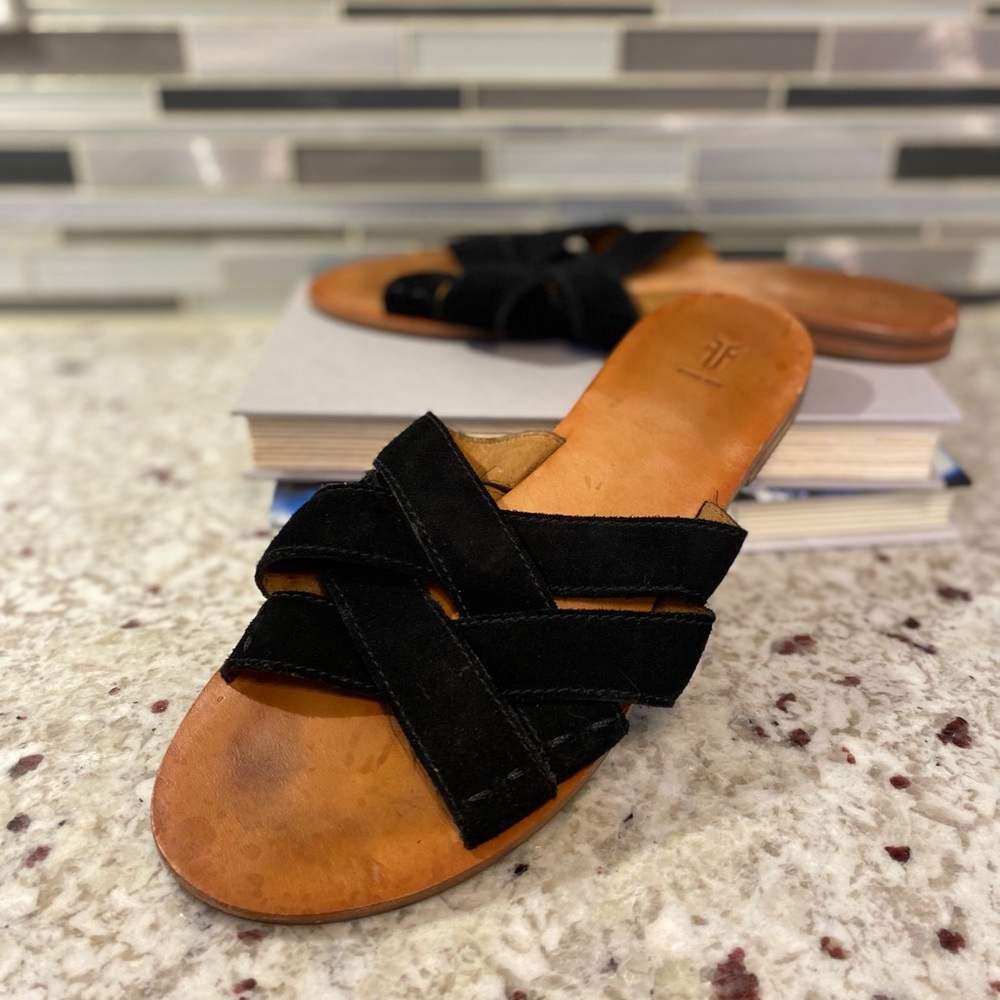 Frye Carla cries crossed suede slides
